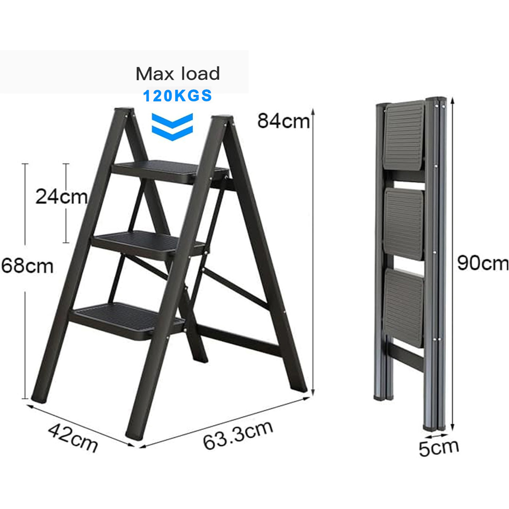 Gr8 Home 3 Step Black Folding Non Slip Heavy Duty Carbon Steel Ladder Image 7