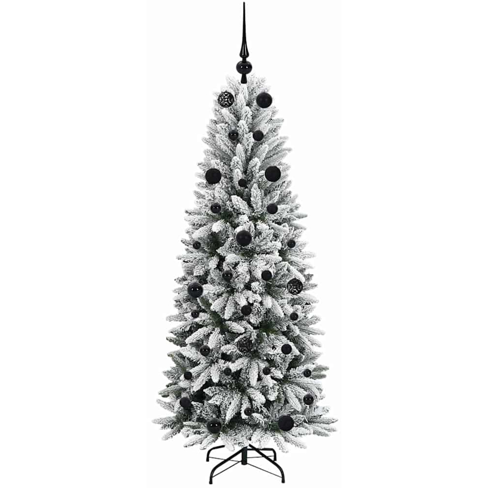 vidaXL Pre-Lit Black Baubles Artificial Snow Flocked Christmas Tree 5ft Image 4