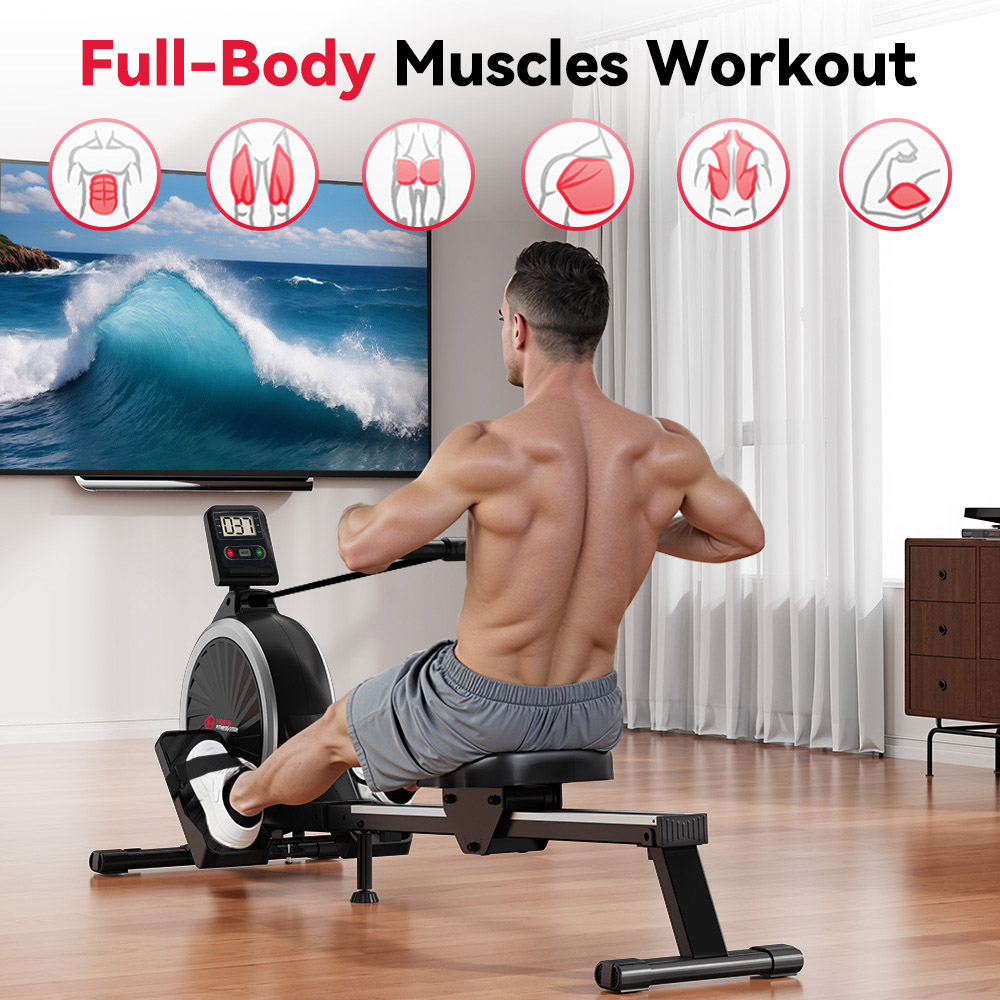 Rattrix Black 16-Level Resistance Magnetic Rowing Machine Image 8