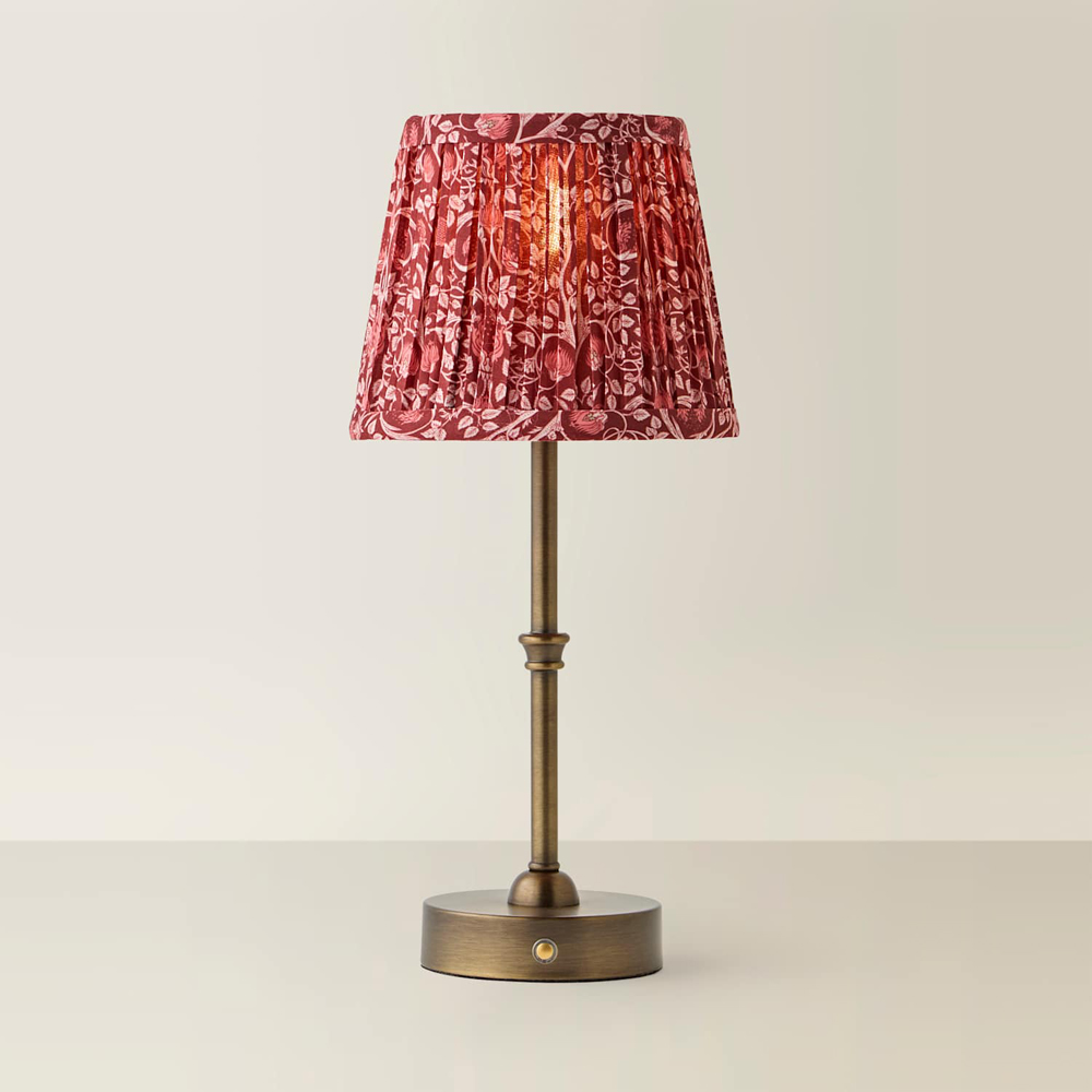 ValueLights Lowe Burgundy Floral Pleated Shade Brass Rechargeable Table Lamp with Bulb Image 3