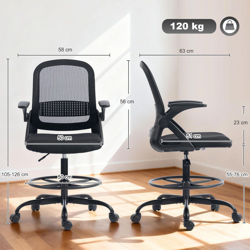 Portland Black Mesh Rolling Desk Chair with Flip up Armrests Image 9