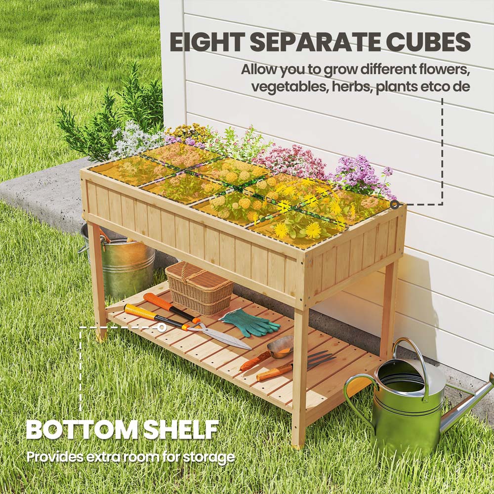 Outsunny Natural Wooden 8 Cube Herb Planter Stand with Shelf Image 4