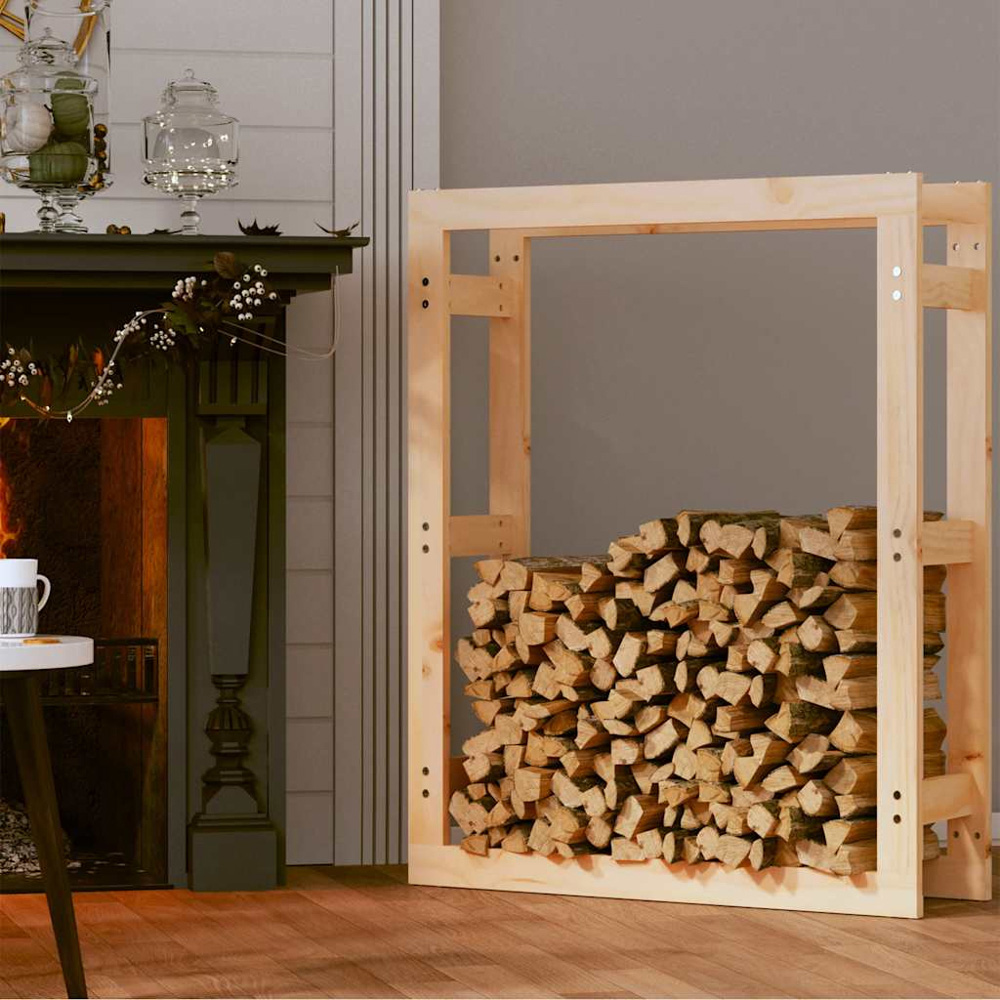 vidaXL Natural Pine Wood Firewood Log Holder 100 x 80 x 25cm Image 2