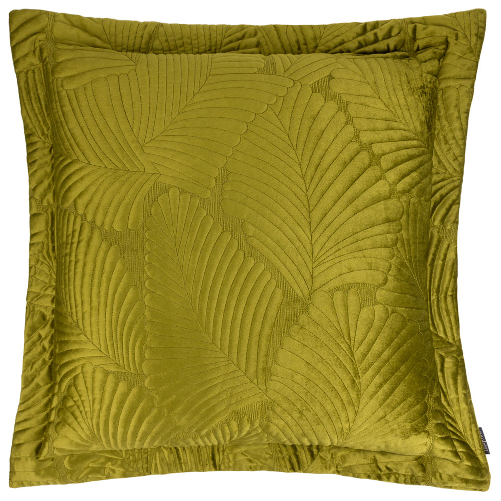 Paoletti Palmeria Moss Quilted Velvet Cushion Image 1