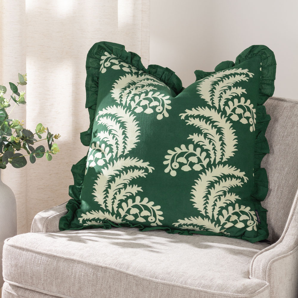 Paoletti Montrose Bottle Green Floral Cushion Image 2