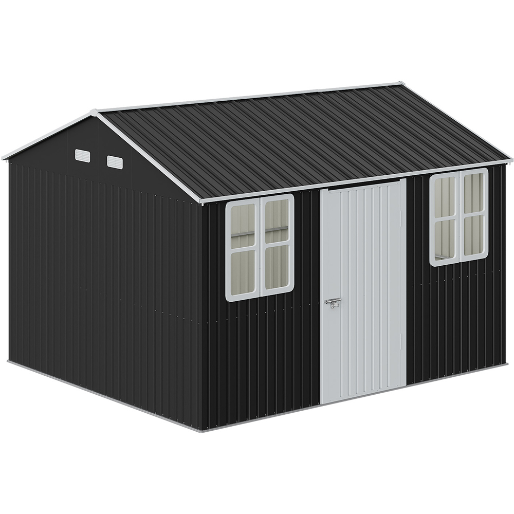 Living and Home 12 x 10ft Anthracite Metal Apex Garden Tool Storage Shed Image 1