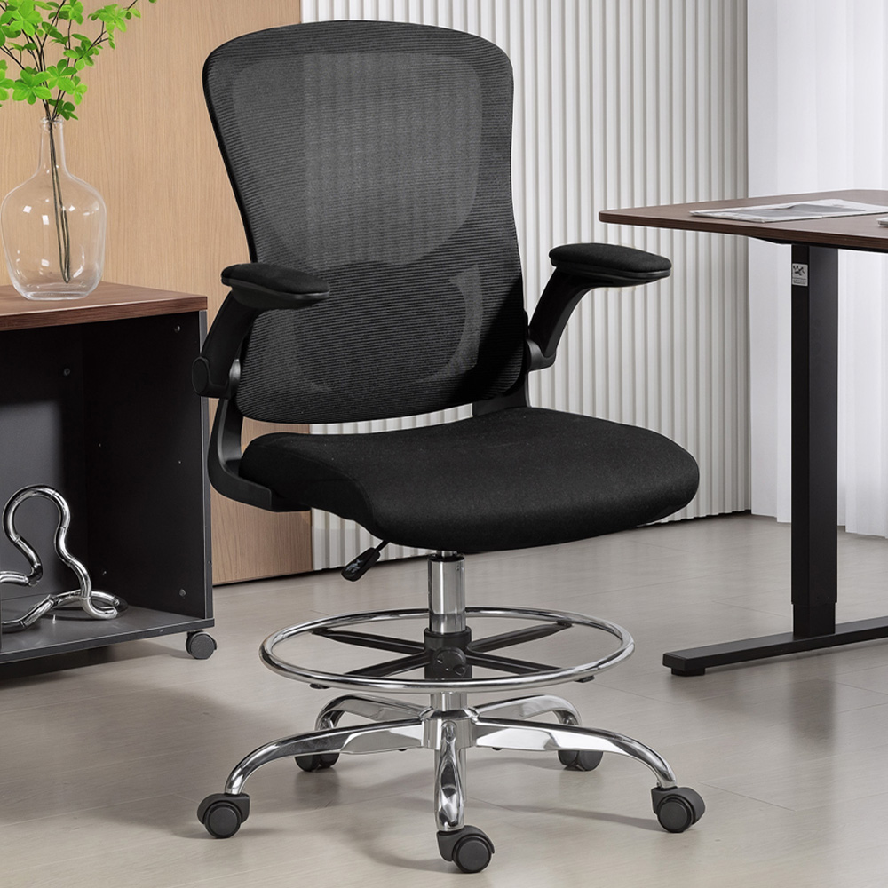 Portland Black Height Adjustable Swivel Draughtsman Chair with Lumbar Support Image 1