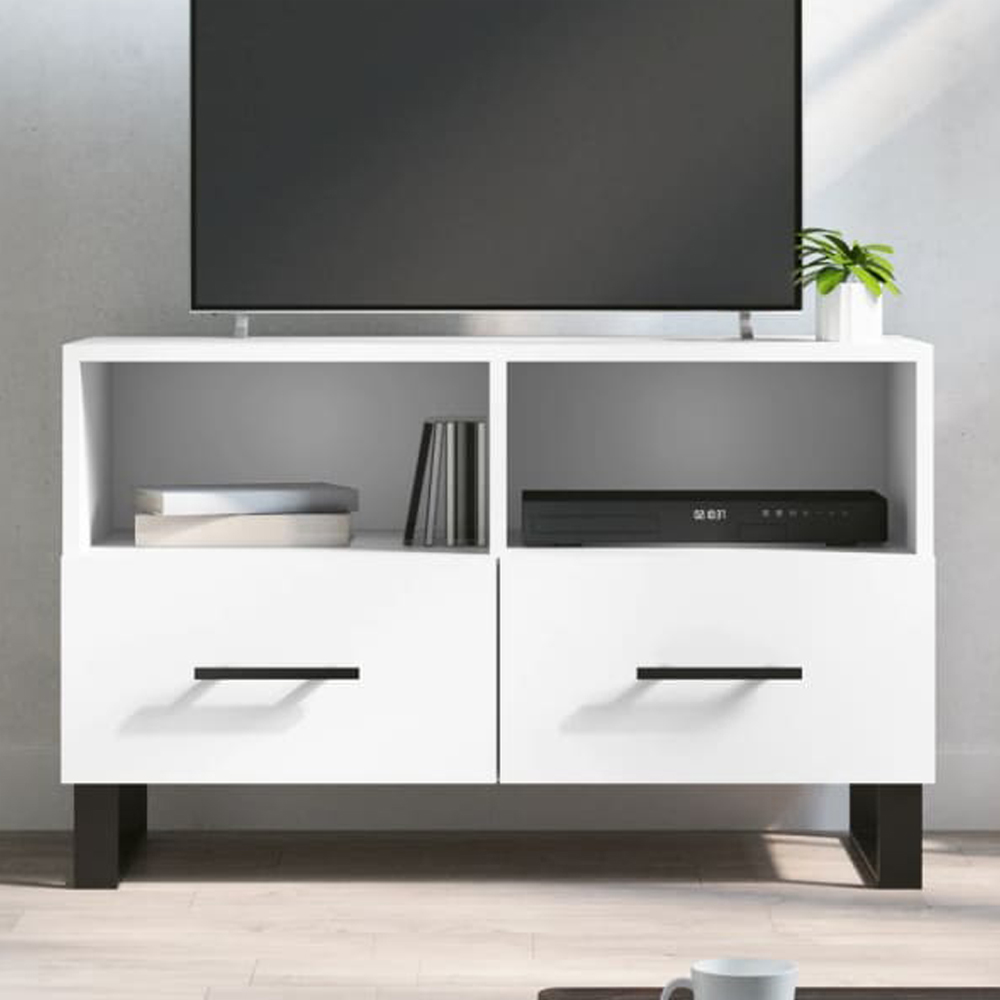 vidaXL 2 Drawer 2 Shelf White TV Cabinet Image 1