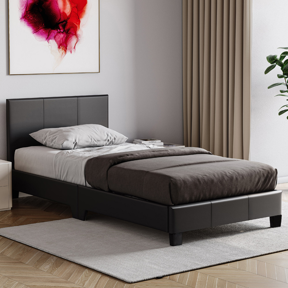 VIDA DESIGNS Lisbon Single Black Faux Leather Bed with Gel Memory Foam Mattress Image 1