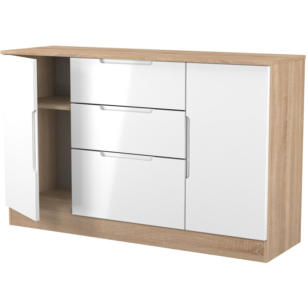 Crowndale Milan 2 Door 3 Drawer White Gloss and Bardolino Oak Sideboard Ready Assembled Image 5