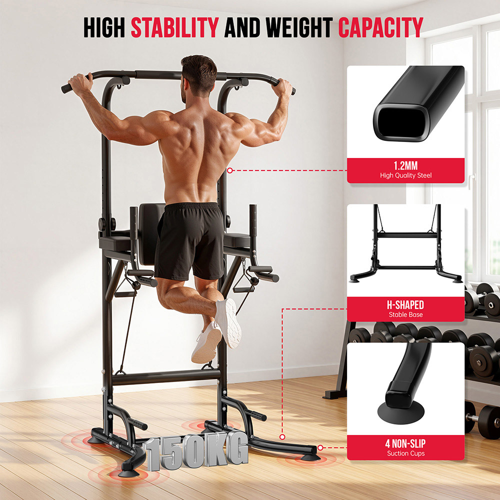 Rattrix A1 Black Power Tower Dip Station with Resistance Bands Image 6