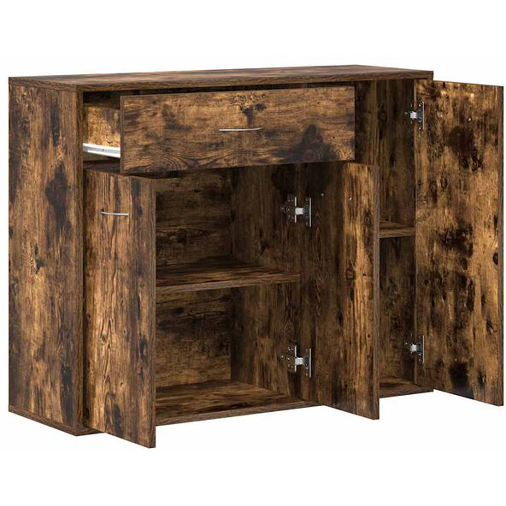 vidaXL 3 Door Single Drawer Smoked Oak Sideboard Image 4