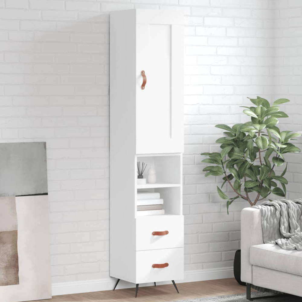 vidaXL Single Door 2 Drawer 2 Shelf White Highboard Image 1
