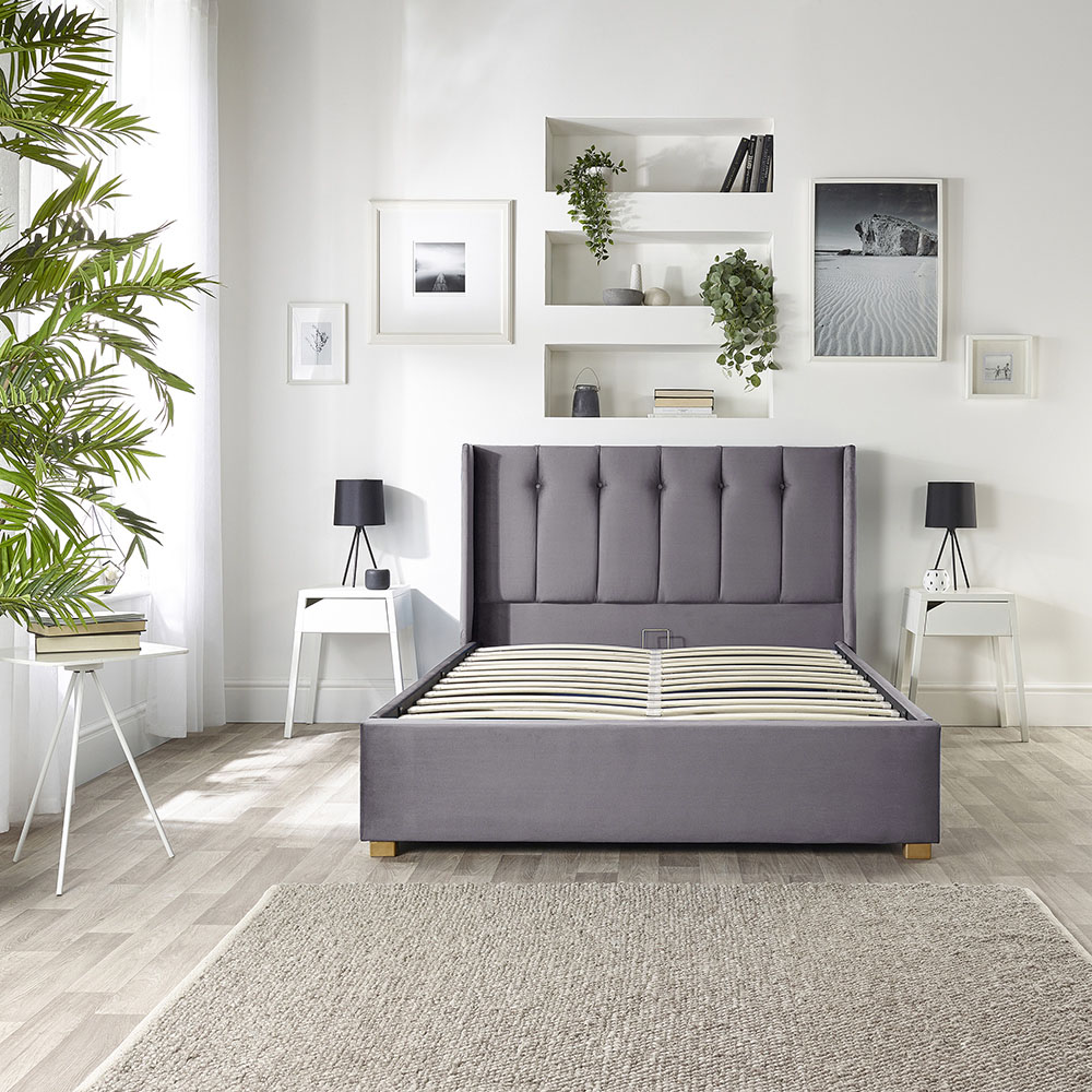 Catherine Lansfield Utopia Super King Steel Velvet Ottoman Wing Bed Image 6