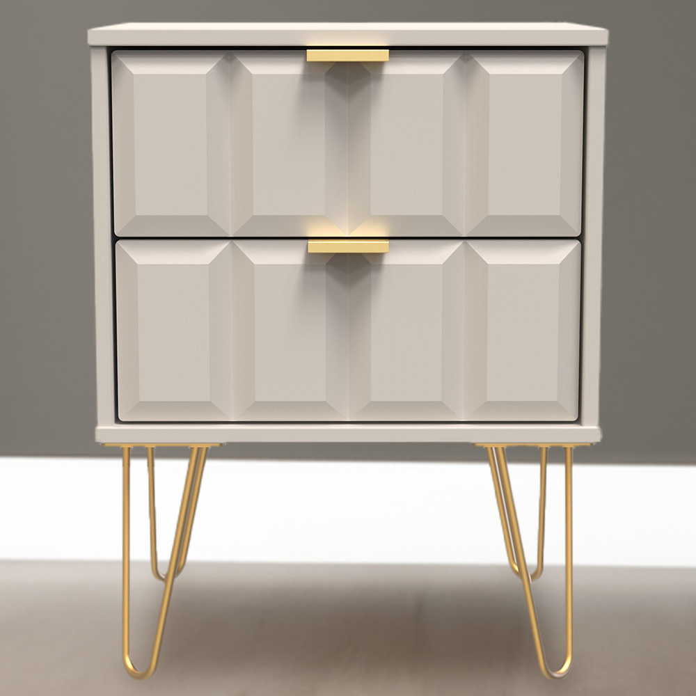 Crowndale Cube 2 Drawer Matt Kashmir Bedside Table Ready Assembled Image 1