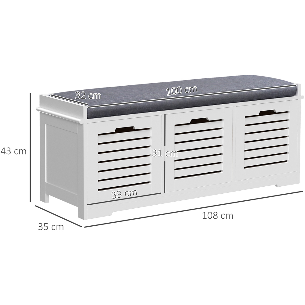 HOMCOM 3 Door White Slatted Shoe Storage Bench Image 9