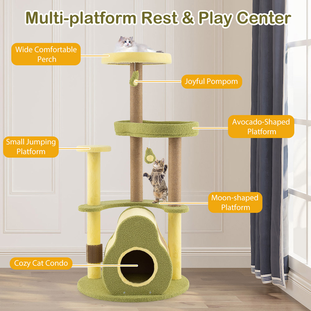 Costway Green Avocado Cat Tree with Private Condo and Jumping Platforms Image 6