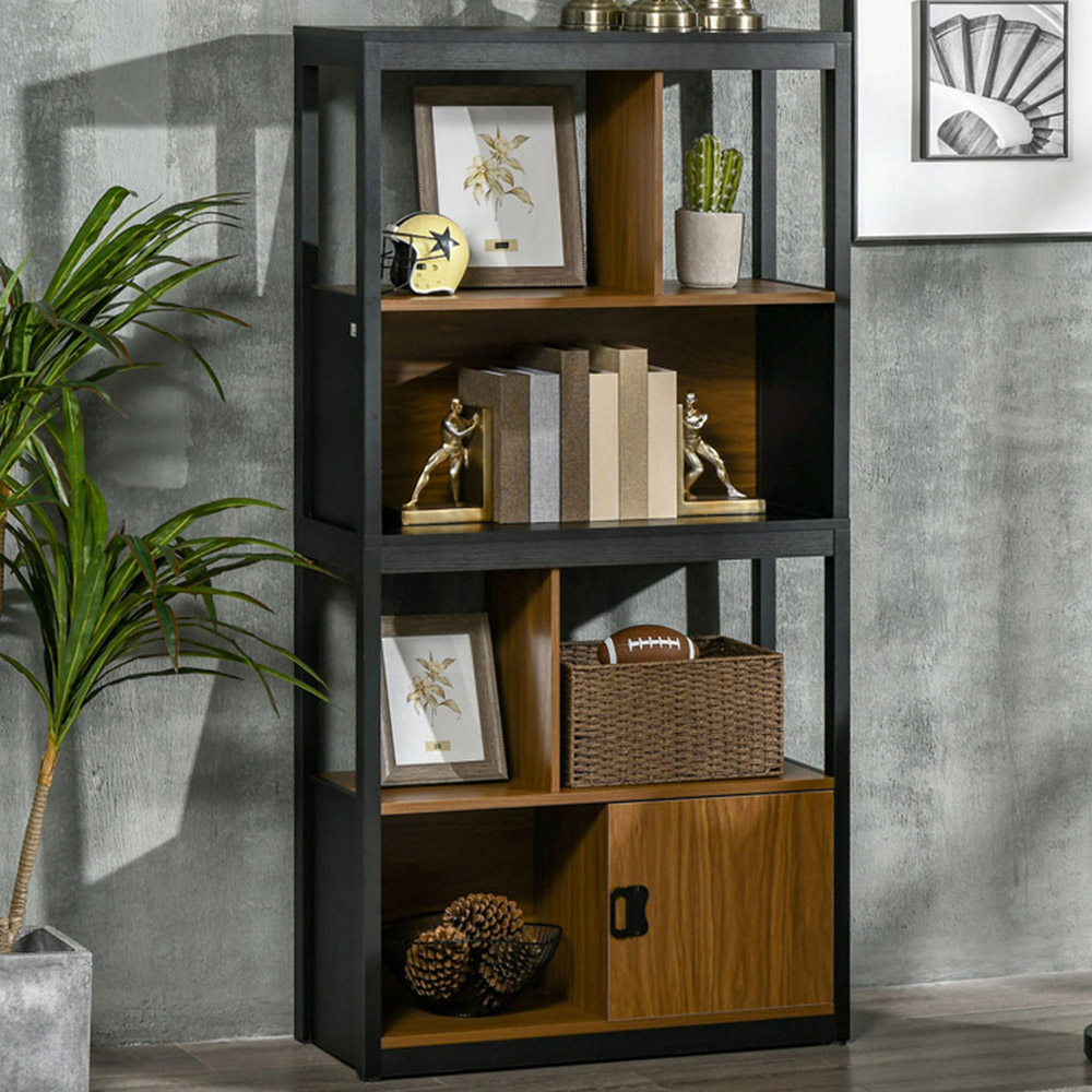 HOMCOM Single Door 4 Shelf Freestanding Bookshelf Image 1