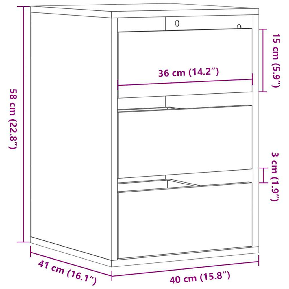 vidaXL 3 Drawer Sonoma Oak Chest of Drawers Image 9