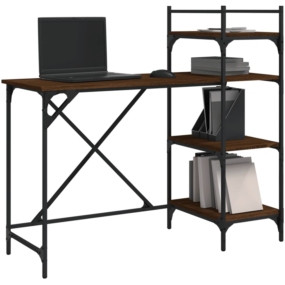 vidaXL 4 Shelf Computer Desk Brown Oak Image 3