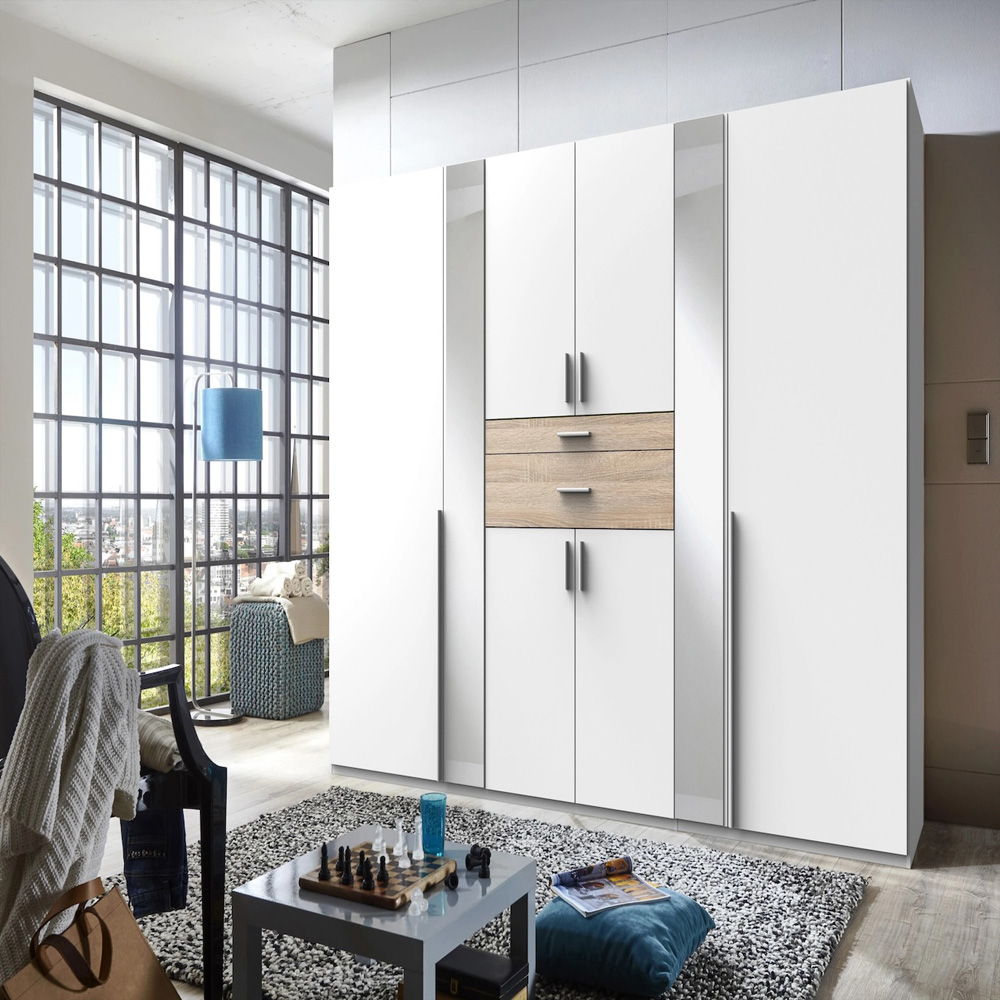 TJ'S Roma 6 Door 2 Drawer White and Oak Wardrobe Image 4