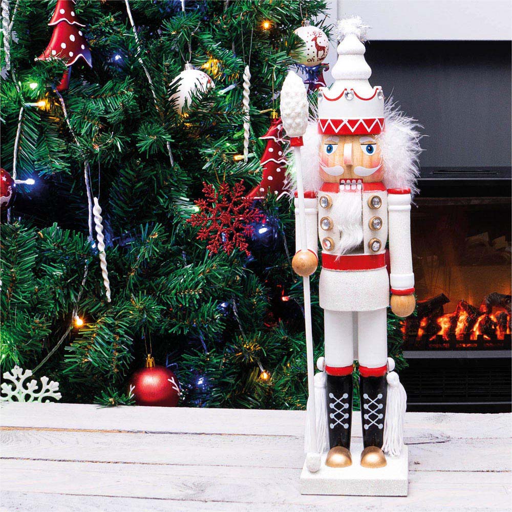 St Helens White and Red Christmas Nutcracker with Staff Image 2