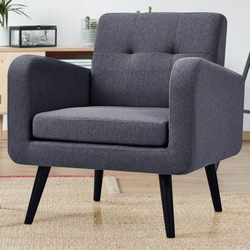 Costway Grey Mid Century Modern Upholstered Armchair Image 1