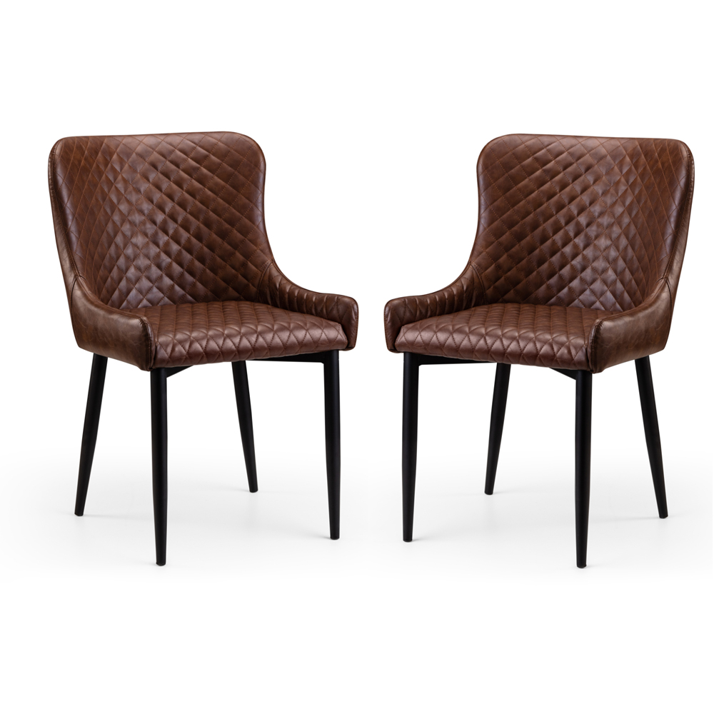 Julian Bowen Luxe Set of 2 Brown Faux Leather Dining Chair Image 2