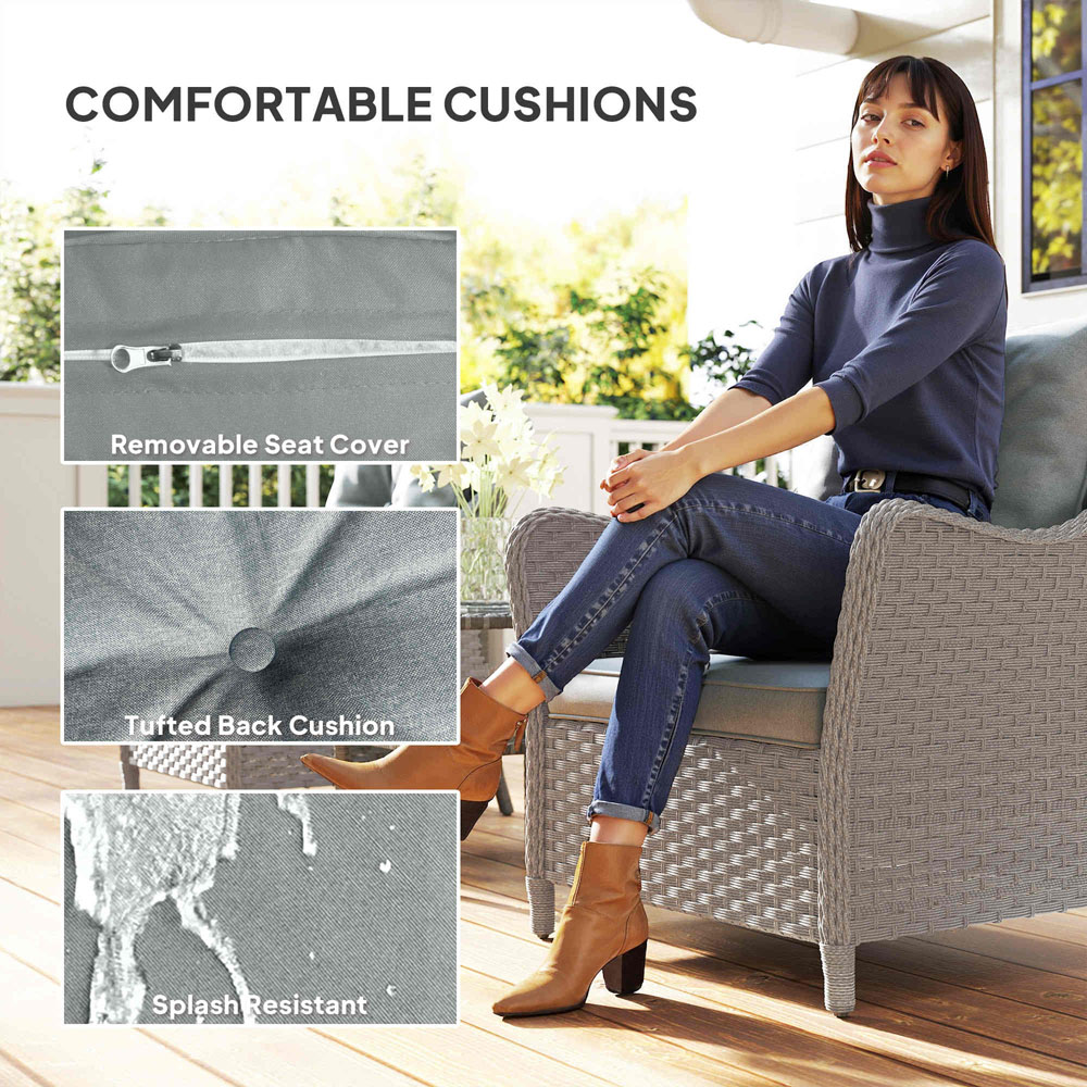 Outsunny Set of 2 Light Grey Cushioned PE Rattan Garden Chair Image 5