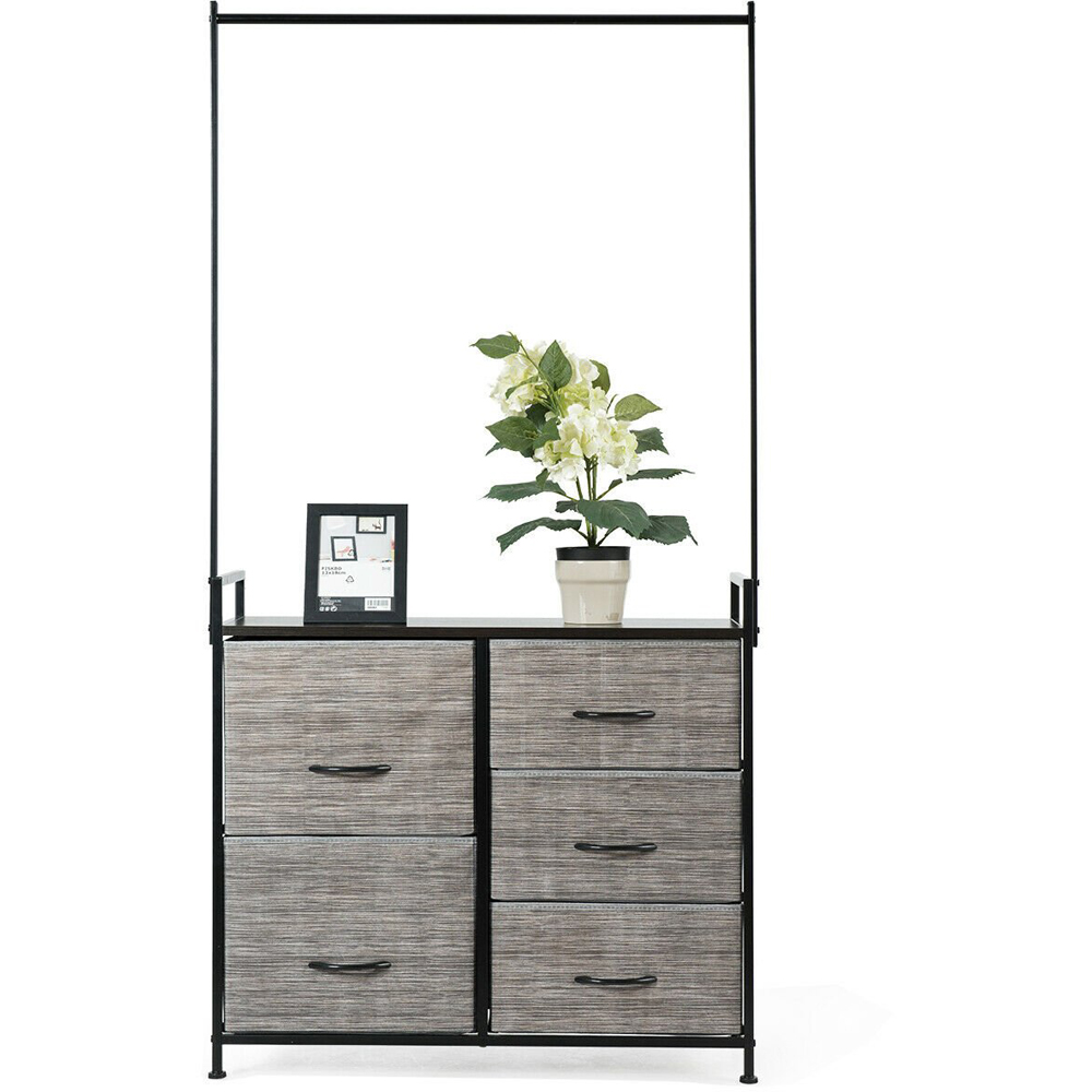 Costway 5 Drawer Storage Unit with Clothes Rack Image 3