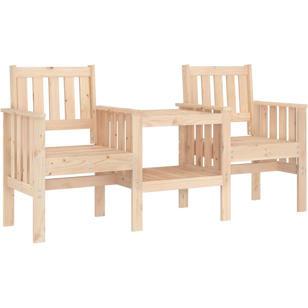 vidaXL 2 Seater Natural Solid Pine Wood Slatted Garden Companion Seat Image 2