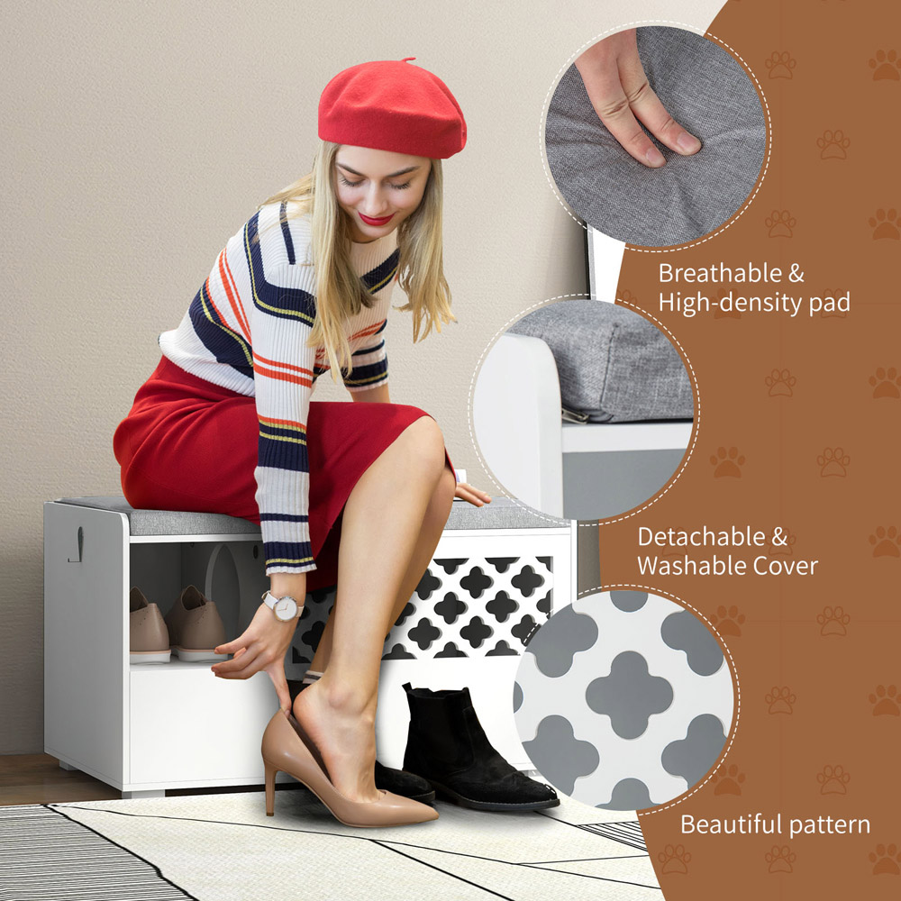 Costway White Cat Litter Box Enclosure with Removable Cushion Image 7