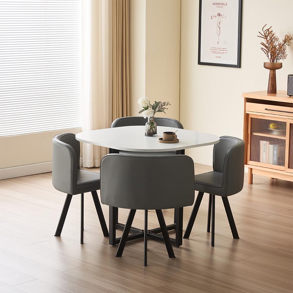 Comfy Living Metal 4 Seater Dining Set White and Grey Image 3