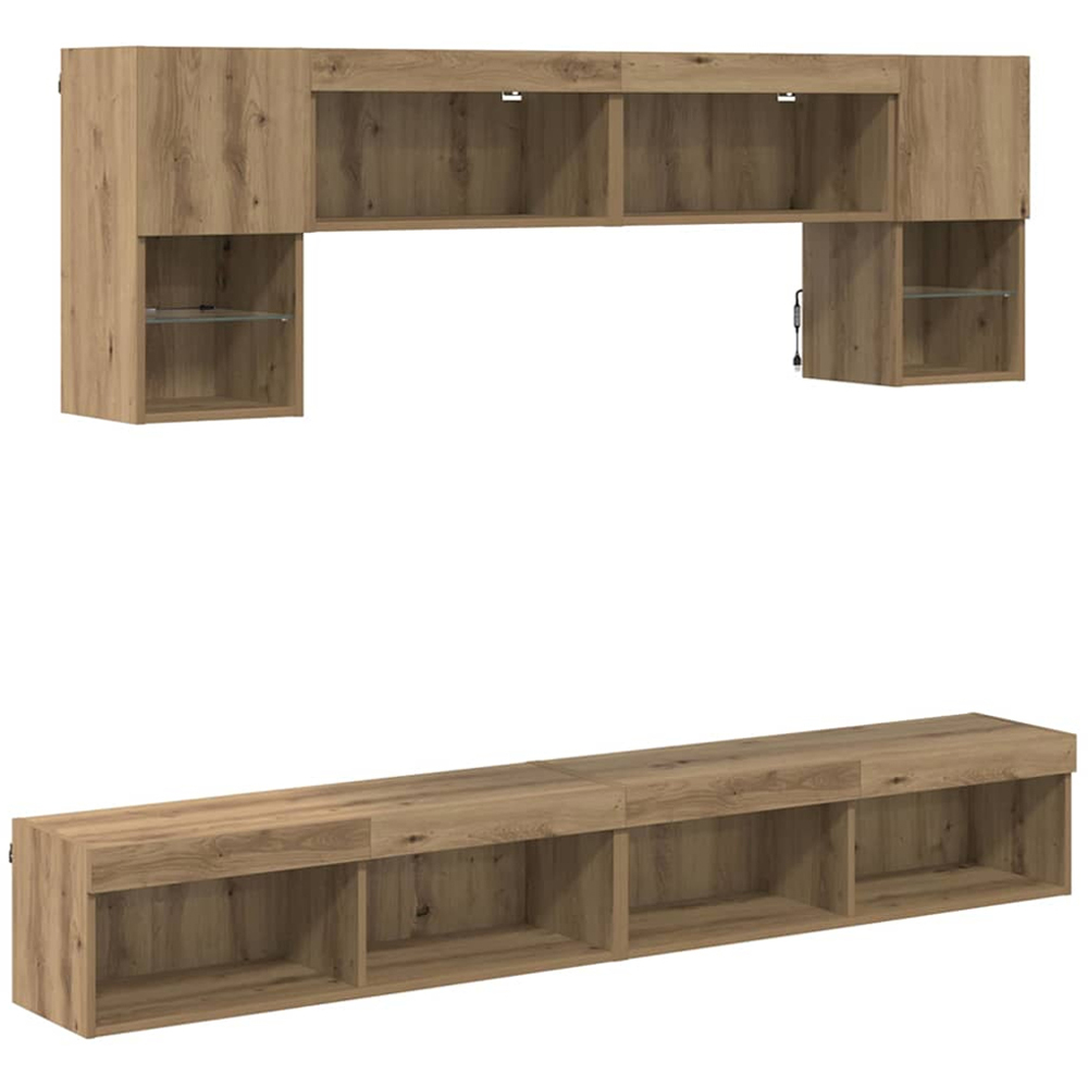 vidaXL 2 Door 10 Shelf Artisan Oak Wall Mounted TV Unit with LED Lights Image 2