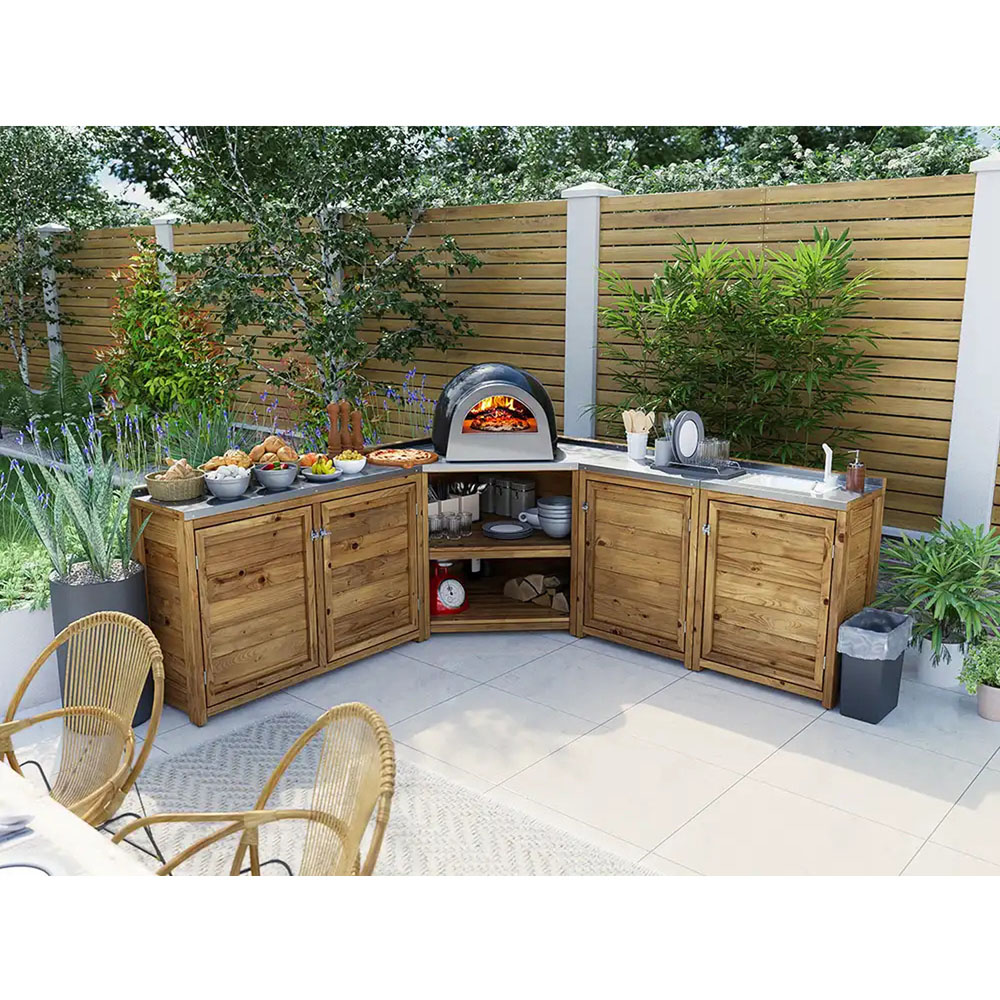Dunster House 4 Door 2 Shelf Garden Kitchen Right Hand Sink Unit II with Stainless Steel Countertop Image 2