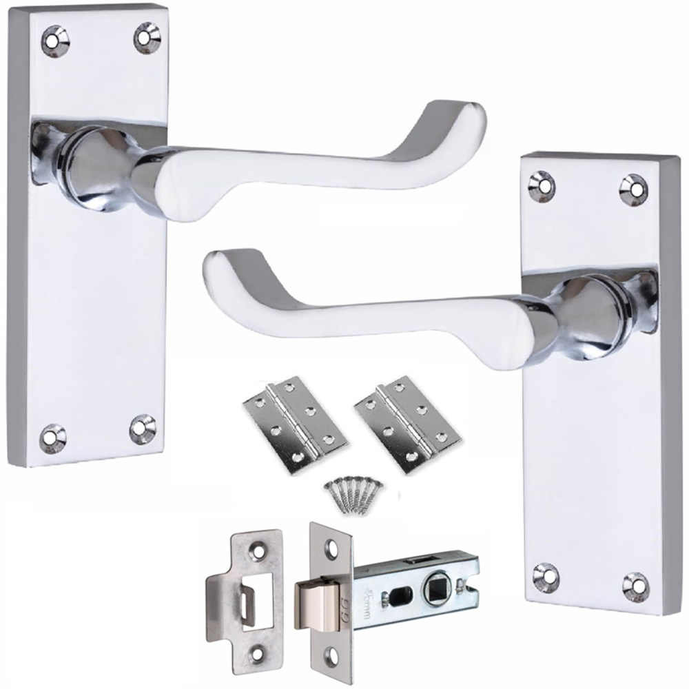 Golden Grace Polished Chrome Victorian Scroll Latch Door Handle with Hinge 2 Pack Image 1