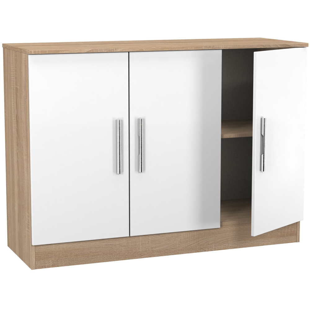 Crowndale Contrast 3 Door White Matt and Bardolino Oak Sideboard Ready Assembled Image 6