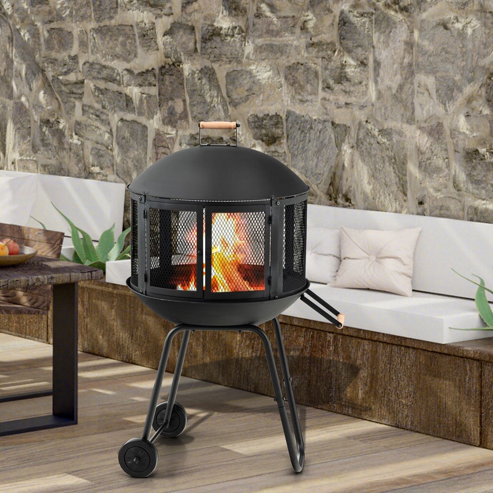 Costway 2 in 1 Black Rolling Patio Fire Pit with Handle Image 2
