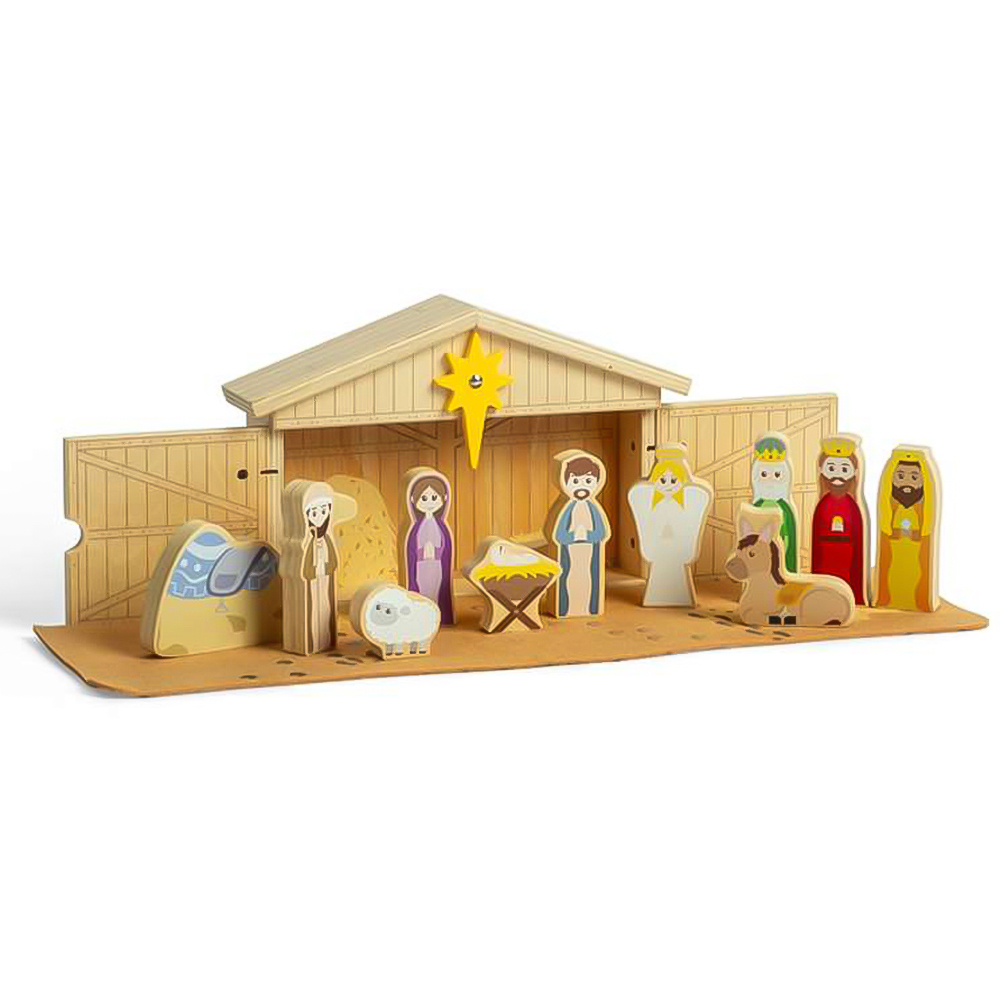 Bigjigs Toys Kids 13 Piece Wooden Nativity Scene Playset Image 2