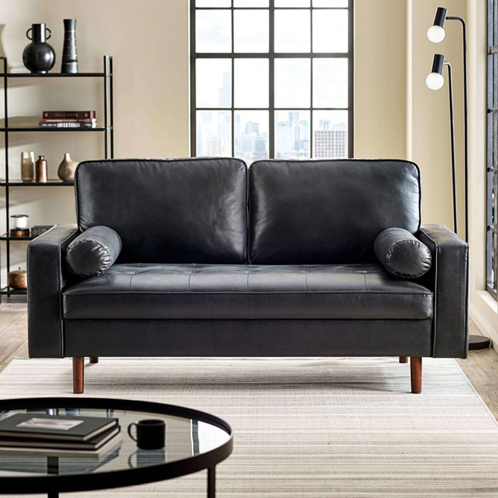 Julian Bowen Henley 3 Seater Black Faux Leather Sofa Image 1
