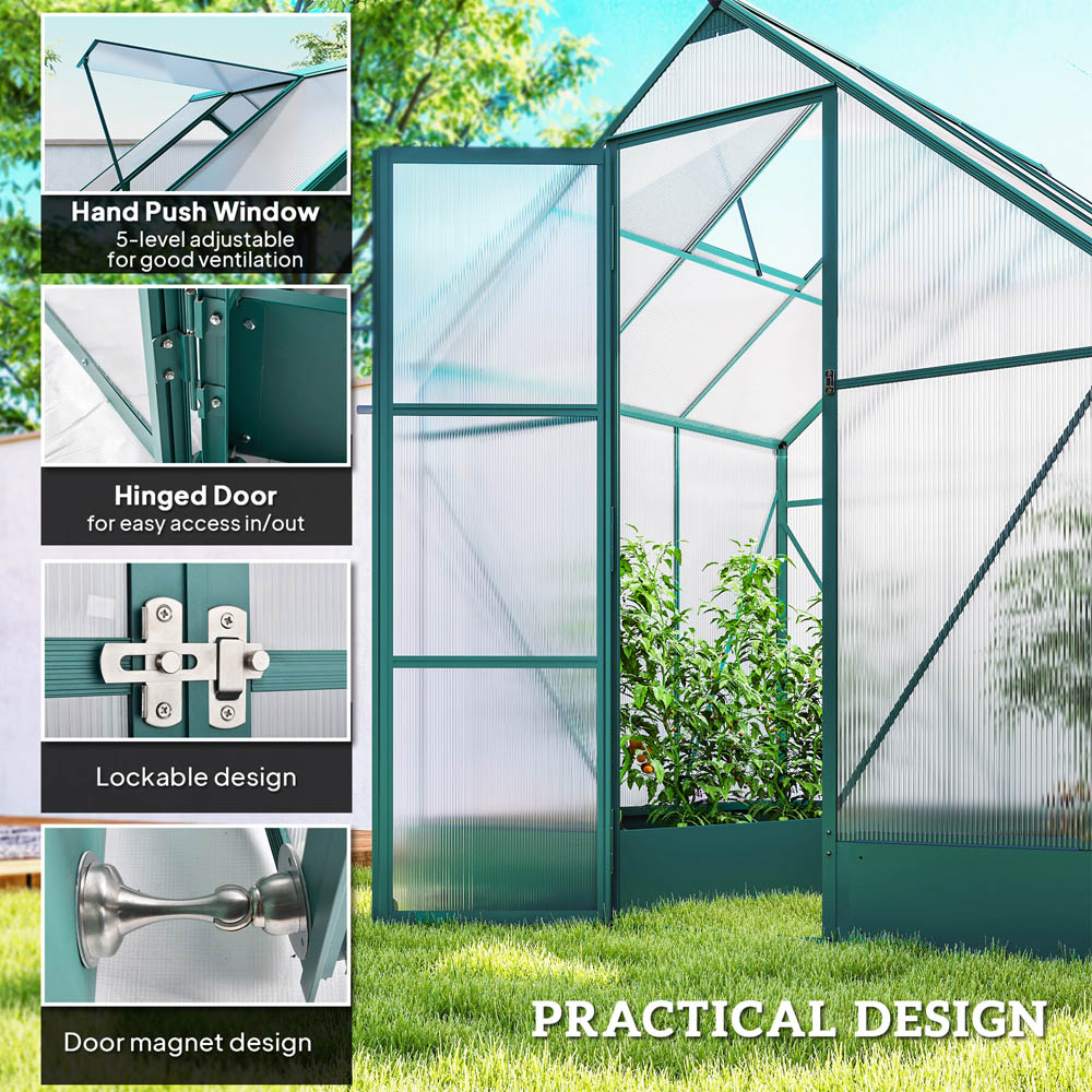 Outsunny 6 x 6ft Green Polycarbonate Walk In Greenhouse Image 4