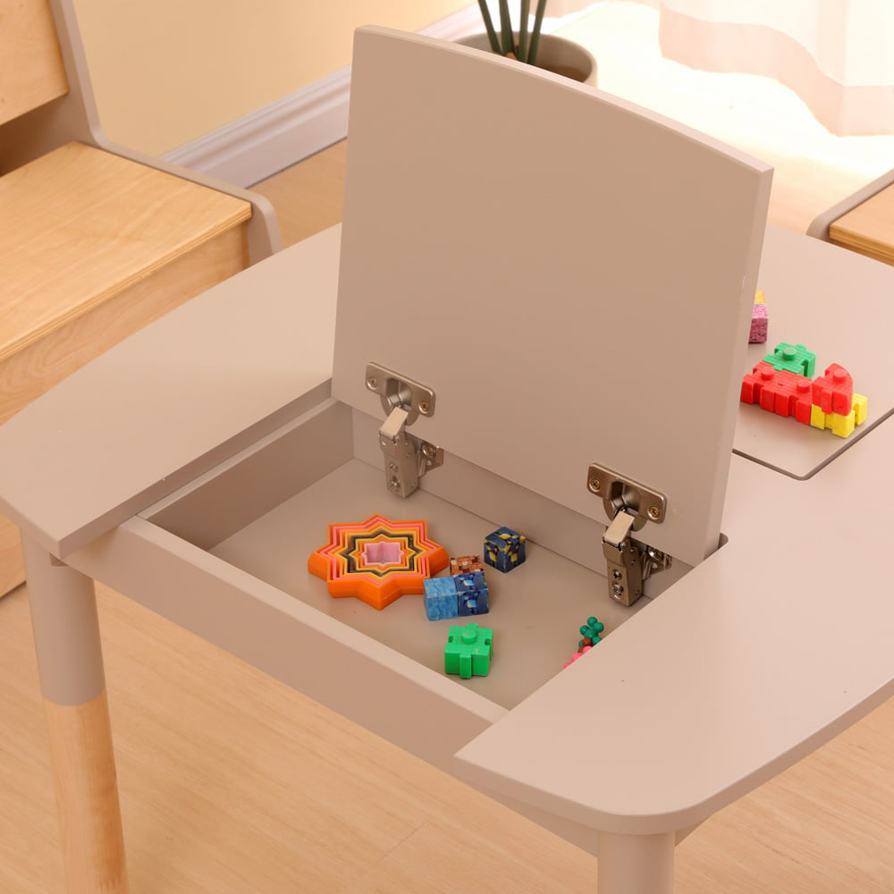 FurnitureHMD Natural and Grey Kids Wooden Storage Desk Image 5