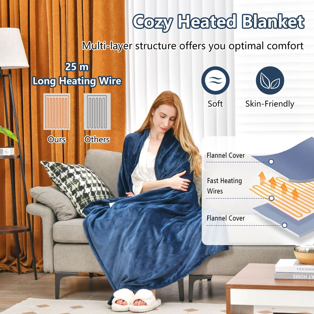 Costway Blue Electric Heated Blanket with 4 Heating Levels