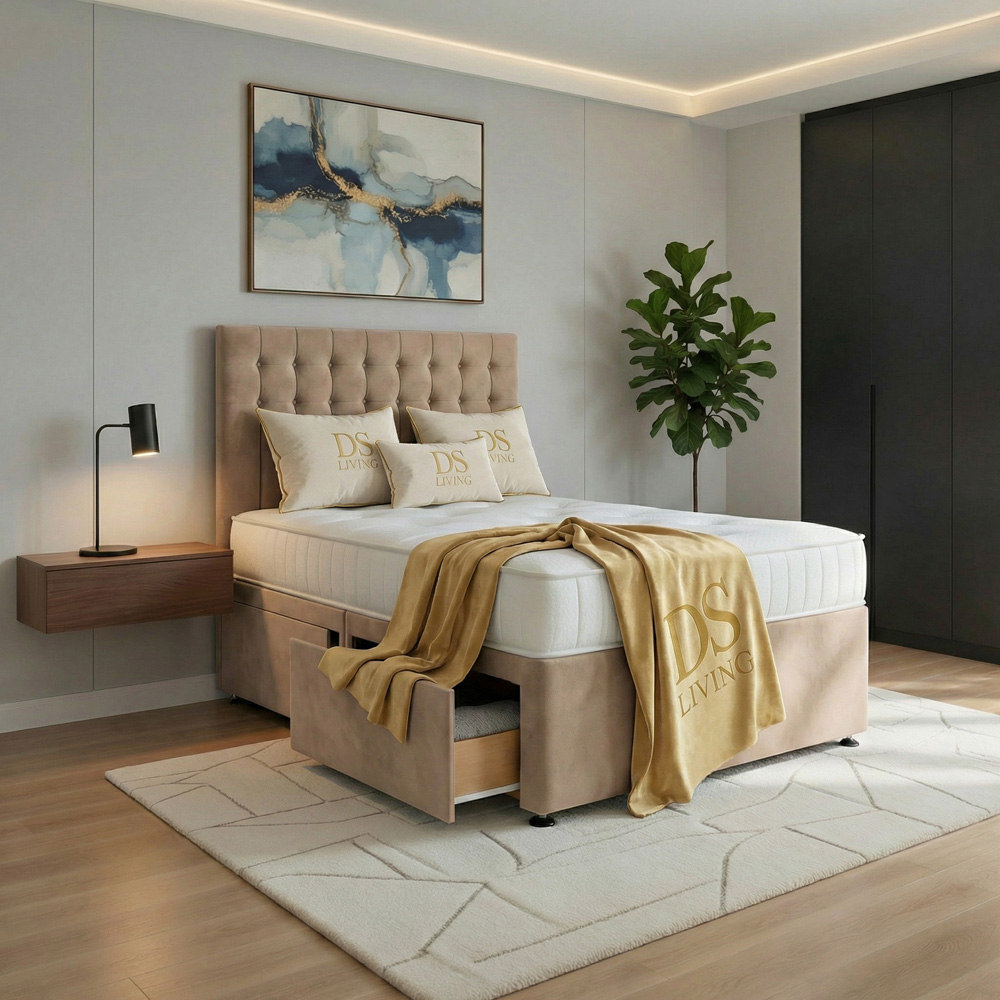 DS Living Casia Single Mink Plush Velvet Divan Bed with 2 Drawer Image 4