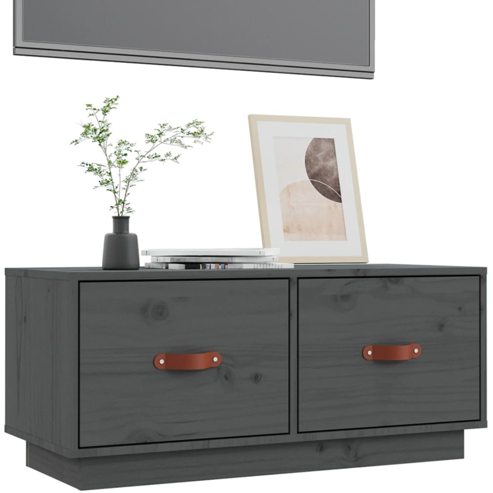 vidaXL 2 Drawer Grey Solid Pine TV Cabinet Image 4