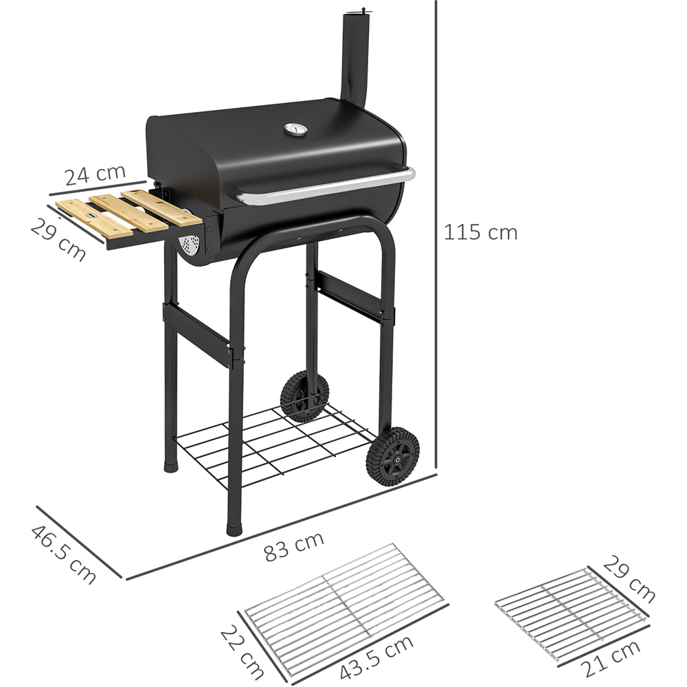 Outsunny Black Outdoor Wheeled Charcoal Barbecue Grill Trolley with Shelves Image 7