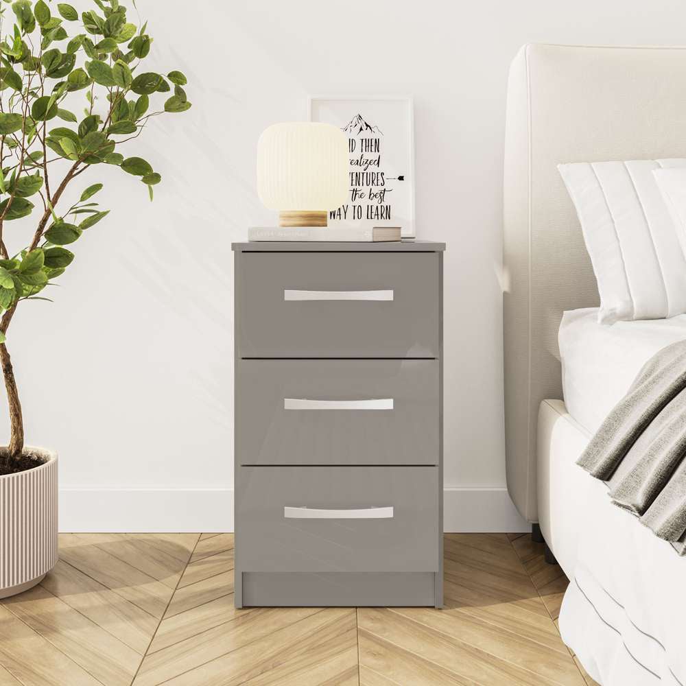 Lynx 3 Drawer Grey Bedside Table Image 3