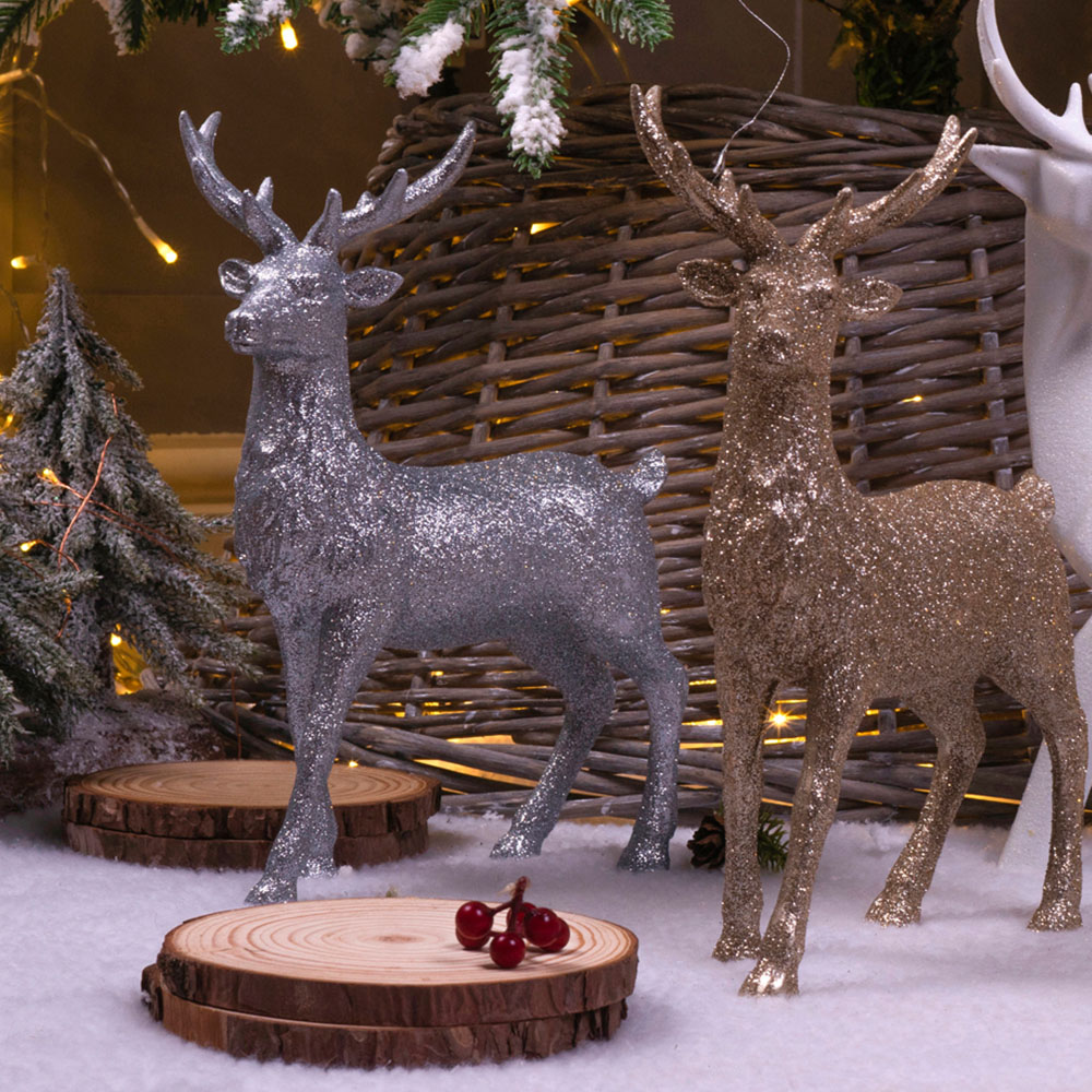 St Helens Champagne Polyresin Deer Christmas Decoration Image 3