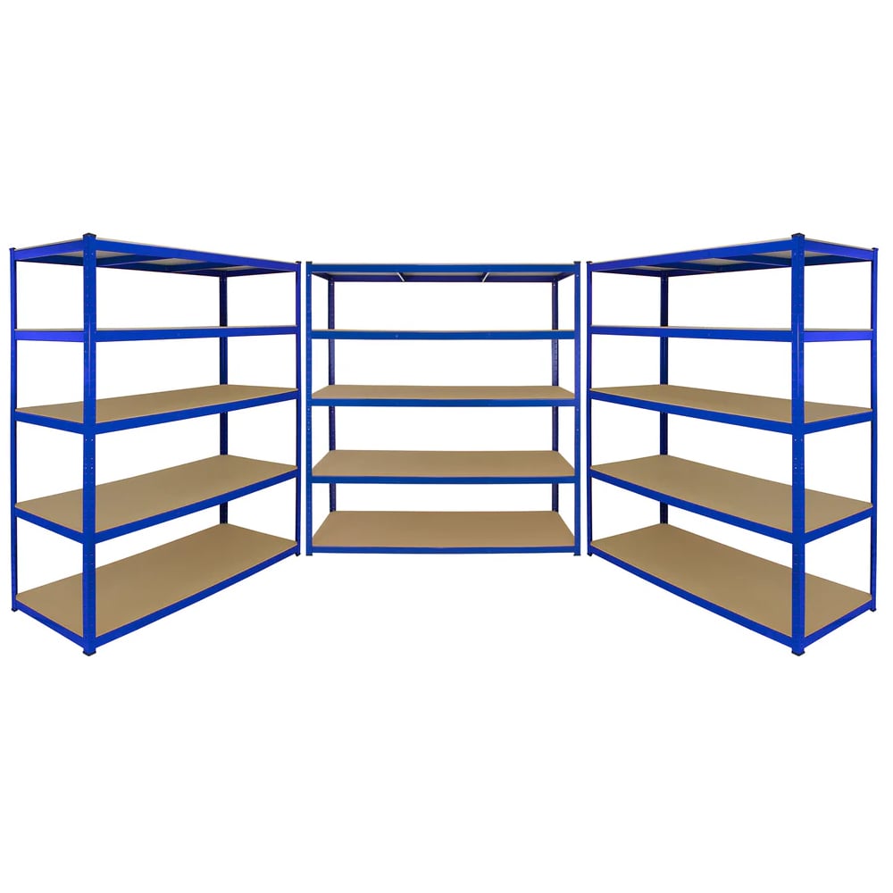 Monster Shop Racking T-Rax Extra Wide Storage Shelves Blue 160cm 3 Pack Image 1