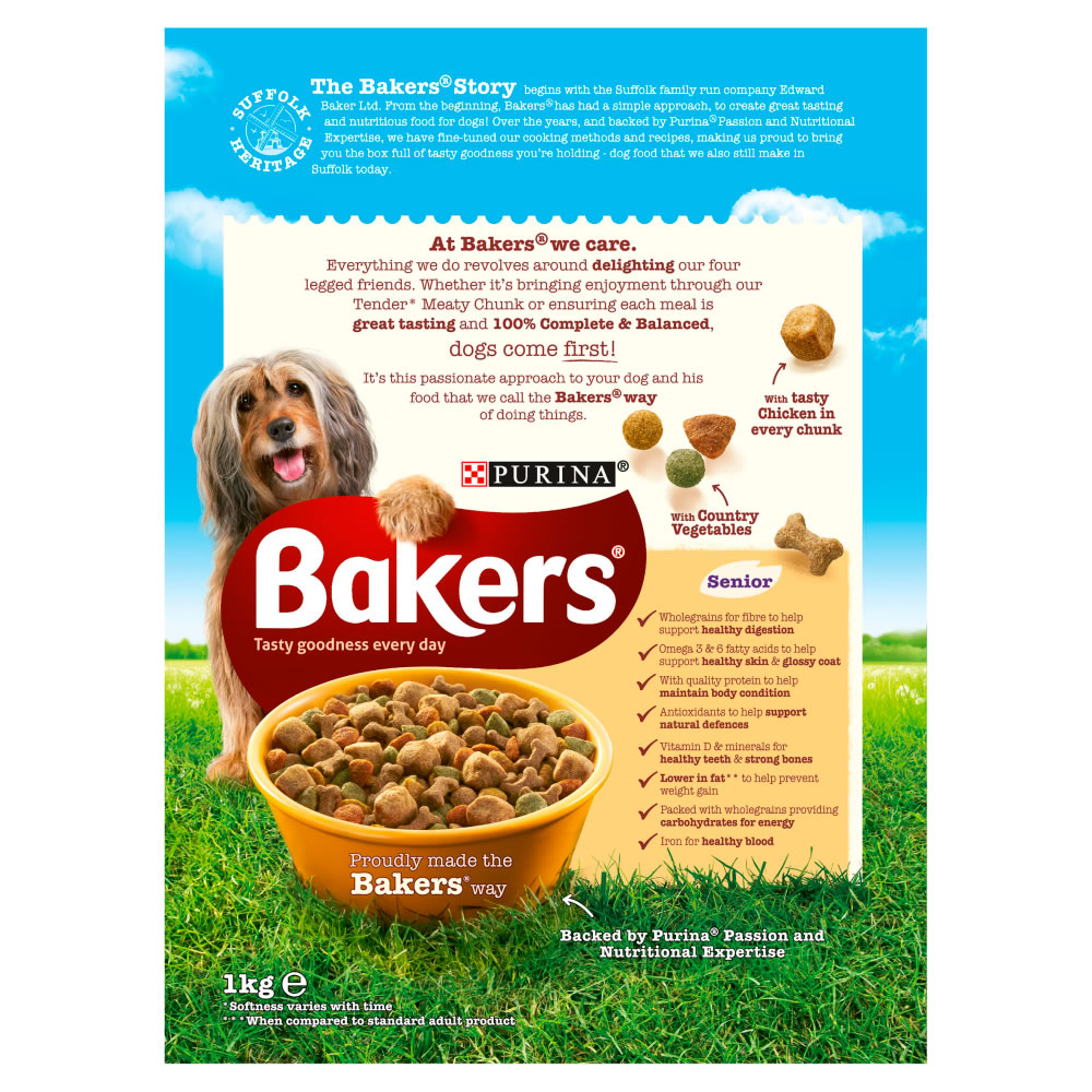 Bakers Complete Dry Senior Food with Tasty Chicken Rice and Country Vegetables 1kg Image 3